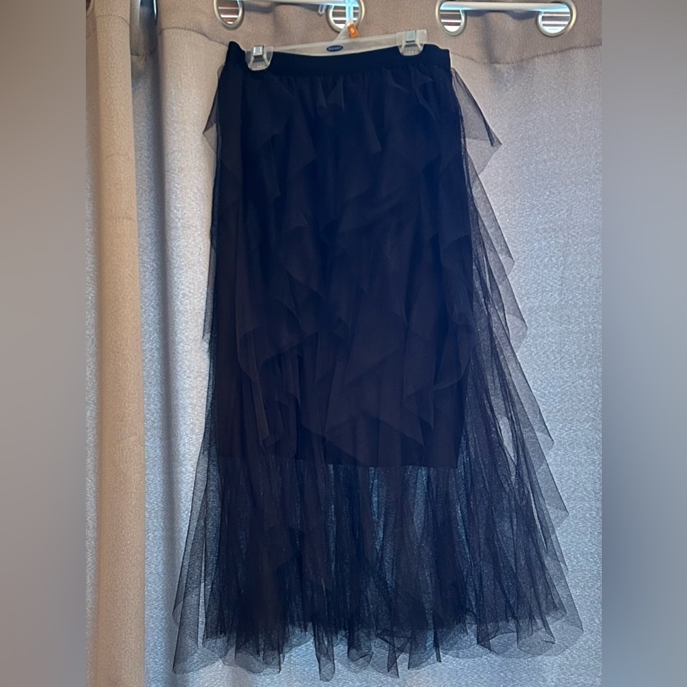 Sheer Layered Tulle Maxi Skirt - Black
